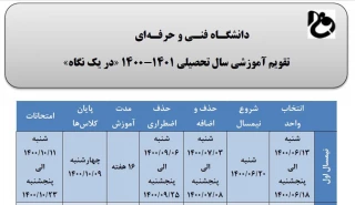 تقویم آموزشی سال تحصیلی 1401-1400 دانشگاه فنی و حرفه ای